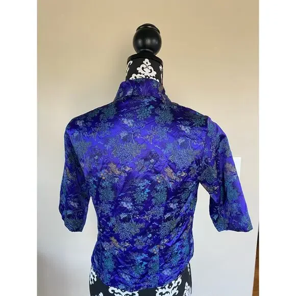 Womens Chinese Style Blouse Cheongsam Short Sleeve Qipao Top Silky Button Down M - Picture 4 of 4